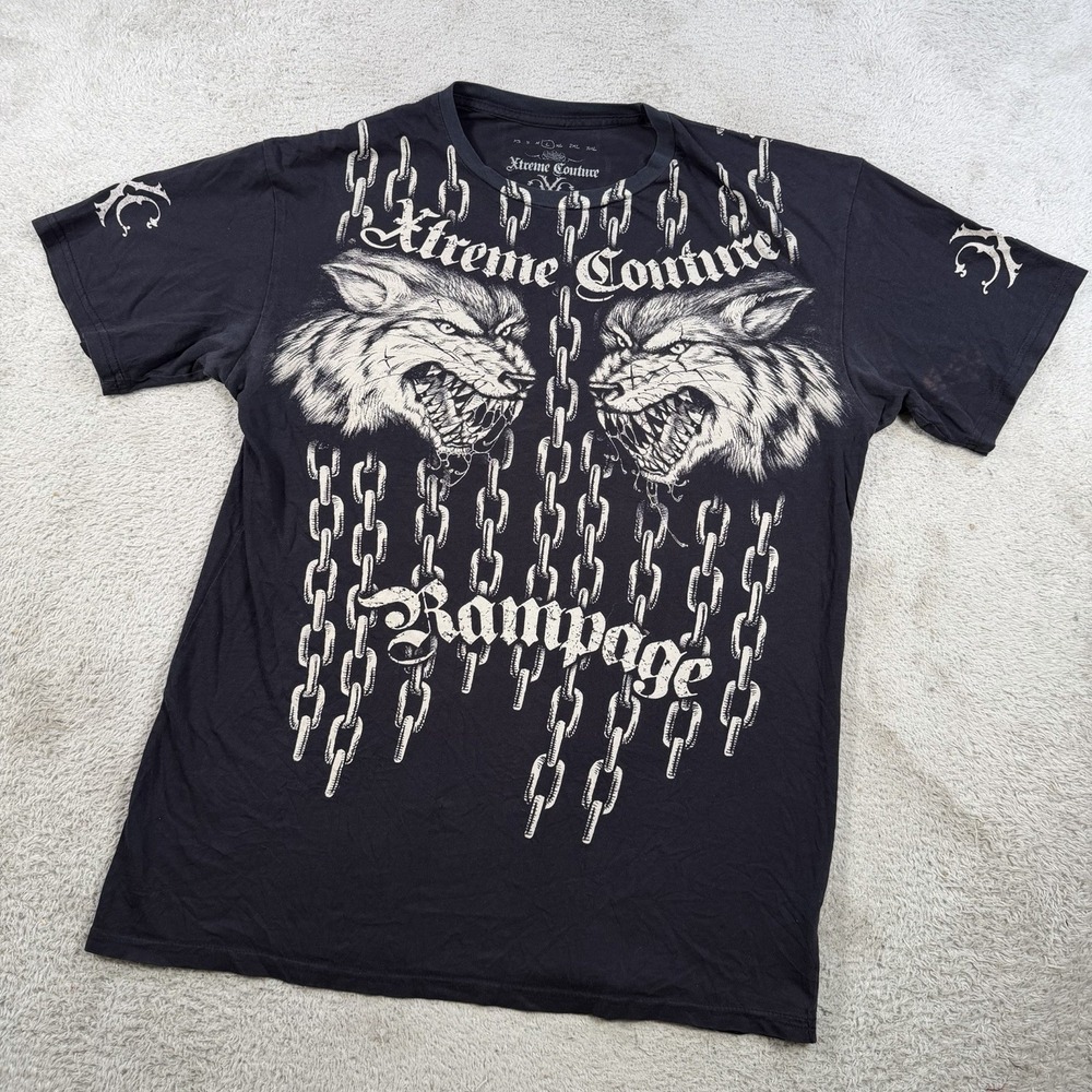 Xtreme Couture T-Shirt Mens Large Black Quinton Rampage Jackson Y2K Goth Grunge